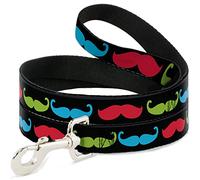 Buckle-Down Mustaches-4~Black/Multi Color Pet Leash, 6" x 1"