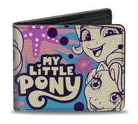 Buckle-Down My Little Pony - Cartera plegable, My Little Pony Five Ponies, collage de caras y flores, cuero vegano
