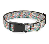 Buckle-Down Nick 90's Rewind 8-Character Mash Up Collage White Collar de plástico con Clip, 2,5 cm x 28 cm/Mediano