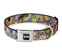 Buckle-Down Nick 90's Rewind Character Mash Up Collage2 Rosas Collar para cinturón de Seguridad para Perro, 2,5 cm x 28 cm/Mediano