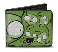 Buckle-Down Nickelodeon Billetera, Bifold, Invader Zim Gir Split Close Up and Poses Azul Verde, Cuero Vegano, 4.0" x 3.5", Casual