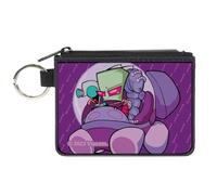 Buckle-Down Nickelodeon - Cartera con cremallera alrededor, cierre de cremallera, Invader Zim y GIR Voot Cruiser Pose and Bone Purples, lona, Púrpura, XS, Casual