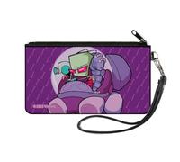 Buckle-Down Nickelodeon - Cartera con cremallera alrededor, cierre de cremallera, Invader Zim y GIR Voot Cruiser Pose and Bone Purples, lona, Púrpura, S, Casual