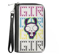 Buckle-Down Nickelodeon - Cartera con cremallera alrededor, Invader Zim Gir Pose y texto blanco, multicolor, cuero vegano, 7.5"x4.5", Casual