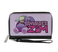 Buckle-Down Nickelodeon - Cartera con cremallera alrededor, Invader Zim y GIR Voot Cruiser Pose y logotipo del título lavanda, cuero vegano, 7.5 x 4.5 pulgadas, casual