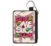 Buckle-Down Nickelodeon - Cartera con cremallera alrededor, las tortugas Ninja Take Life One Slice at a Time Pizza Collage, lona, Blanco, XS, Casual