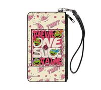 Buckle-Down Nickelodeon - Cartera con cremallera alrededor, las tortugas Ninja Take Life One Slice at a Time Pizza Collage, lona, Blanco, S, Casual