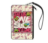 Buckle-Down Nickelodeon - Cartera con cremallera alrededor, las tortugas Ninja Take Life One Slice at a Time Pizza Collage, lona, Blanco, L, Casual