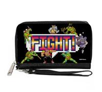 Buckle-Down Nickelodeon - Cartera con cremallera alrededor, Tortugas Ninja Mutantes Adolescentes y Villanos Arcade Fight Pose, Cuero Vegano, 7.5"x4.5", Casual