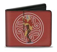 Buckle-Down Nickelodeon - Cartera plegable con billetera estándar y ranuras para tarjetas, Avatar the Last Airbender Aang Staff and Elements Red, cuero vegano, Rojo -, 4.0" x 3.5", Casual