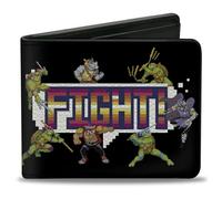 Buckle-Down Nickelodeon - Cartera plegable de cuero vegano para hombre con billeteras, ranuras para tarjetas y soporte para identificación, TMNT Teenage Mutant Ninja Turtles & Villains Arcade Fight