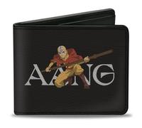 Buckle-Down Nickelodeon - Cartera plegable de cuero vegano para hombre con billeteras, ranuras para tarjetas y soporte para identificación, Avatar The Last Airbender Aang Airbender Staff Pose - Negro,