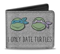 Buckle-Down Nickelodeon - Cartera plegable, diseño de Tortugas Ninja Mutantes Adolescentes con texto en inglés "I Only Date Turtles Expressions, cuero vegano, 4 x 3.5 pulgadas, casual