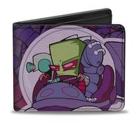 Buckle-Down Nickelodeon - Cartera plegable, Invader Zim y GIR Voot Cruiser Pose y logotipo, color morado, piel vegana, Púrpura, 4.0" x 3.5", Casual