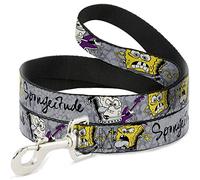 Buckle-Down Correa para perro, diseño de Bob Esponja, 3 posturas, color gris, negro, disponible en diferentes longitudes y anchuras para perros y gatos pequeños, medianos y grandes