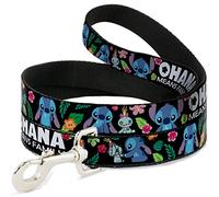 Buckle-Down Ohana Means Family/Stitch & Scrump Poses/Tropical Flora Multi Color Pet Leash, 6" x 1.5"