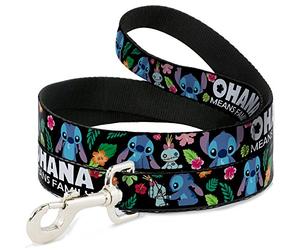 Buckle-Down Ohana Means Family/Stitch & Scrump Poses/Tropical Flora Multi Color Pet Leash, 6" x 1.5"