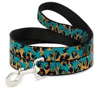 Buckle-Down Palm Tree Silhouette Leopard Brown/Turquoise Pet Leash, 6" x 1"