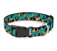Buckle-Down Palm Tree Silhouette Leopard Marrón/Turquesa Plástico Clip Collar, 1" de Ancho Fit 9 - 15"Cuello pequeño