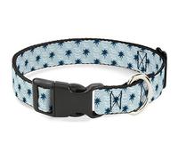 Buckle-Down Palm Trees & Waves Monogram Blues/White Plastic Clip Collar, 1/2" Wide-Fits 6-9" Cuello - Pequeño