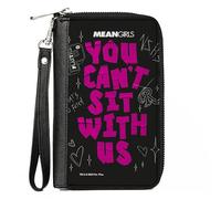 Buckle-Down Paramount - Cartera con cremallera alrededor, Mean Girls You Cant Sit with Us Doodles, negro y rosa, cuero vegano, Negro -, 7.5"x4.5", Casual