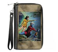 Buckle-Down Paramount Network - Cartera con cremallera alrededor, Classic Star Trek Únete a la Flota Estelar Hoy, pose de grupo de miembros, cuero vegano