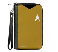 Buckle-Down Paramount Network - Cartera con cremallera alrededor, diseño clásico de Star Trek Capitán Kirk, cuerpo de primer plano, amarillo, cuero vegano, amarillo, 7.5 x 4.5 pulgadas, casual