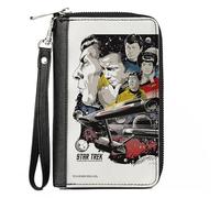 Buckle-Down Paramount Network - Cartera con cremallera, póster clásico de Star Trek Crew y Enterprise multicolor, cuero vegano, multicolor, 7.5 x 4.5 pulgadas, casual