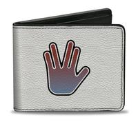 Buckle-Down Paramount Network - Cartera plegable con ranuras estándar para billetera y tarjetas, letrero de mano Star Trek Live Long and Prosper blanco multicolor, cuero vegano, blanco, 4 x 3.5