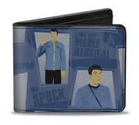 Buckle-Down Paramount Network - Cartera plegable con ranuras estándar para billetera y tarjetas, poses clásicas de Star Trek Spock y citas de collage azules, cuero vegano, azul, 4 x 3.5 pulgadas