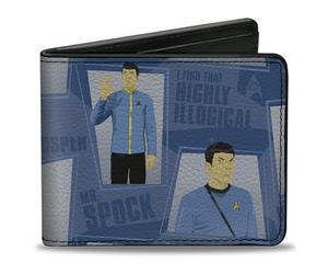 Buckle-Down Paramount Network - Cartera plegable con ranuras estándar para billetera y tarjetas, poses clásicas de Star Trek Spock y citas de collage azules, cuero vegano, azul, 4 x 3.5 pulgadas