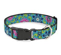 Buckle-Down PC-W30676-WS - Collar con Clip de plástico (tamaño pequeño), diseño Floral, Color Turquesa, Azul, Rosa, Amarillo y Verde
