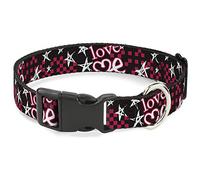 Buckle-Down PC-W31240-NS Love Me W/Sketch Stars & Checkers - Collar de plástico con Clip, 1/2" x 6-9"/Small