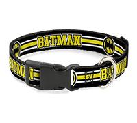 Buckle-Down PC-WBM176-WS - Collar de plástico con Clip de Batman, Color Negro, Amarillo, Negro y Negro, 3,81 cm de Ancho, Cuello: 33,02 cm - 45,72 cm