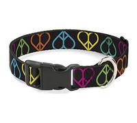 Buckle-Down Peace Hearts - Collar con Clip de plástico Negro y neón, 1/2" x 9-15"/Grande
