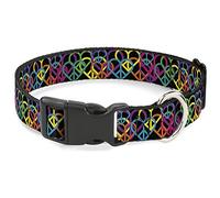 Buckle-Down Peace Hearts - Collar de Clip de plástico apilado, Color Negro y neón, 1/2" x 6-9"/Small