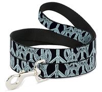 Buckle-Down Peace Sketch Black/Baby Blue Pet Leash, 6" x 1/2"