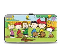 Buckle-Down Peanuts - Cartera con bisagras, pose de grupo de béisbol para patio trasero, cuero vegano, Varios colores, 7" x 4", Casual