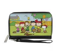 Buckle-Down Peanuts - Cartera con cremallera alrededor, pose de grupo de béisbol para patio trasero, cuero vegano, Varios colores, 7.5"x4.5", Casual