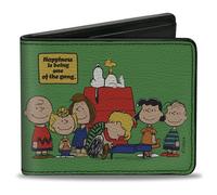 Buckle-Down Peanuts - Cartera plegable, Peanuts Gang Hapiness Is Being One of the Gang Pose Verde, cuero vegano, Verde, 4.0" x 3.5", Casual