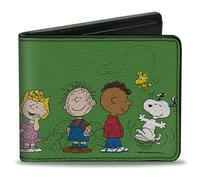 Buckle-Down Peanuts Worldwide LLC - Cartera plegable, Peanuts Gang Group Pose verde, cuero vegano, verde, 4 x 3.5 pulgadas, casual