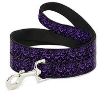 Buckle-Down Pet Leash, 4 'x 1/2", Calaveras de Manga, Negro/Morado