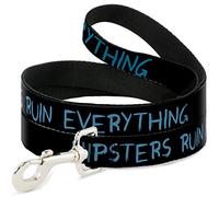 Buckle-Down Pet Leash, 4 'x 1/2", Hipsters Ruin Everything Negro/Azul