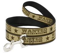 Buckle-Down Pet Leash, 4' x 1/2", Wanted-Dead o Alive/Star Tans