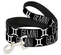 Buckle-Down Pet Leash, 4' x 1/2", Zodiac Gemini/Symbol Negro/Blanco