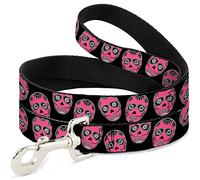 Buckle-Down Pet Leash, 4 'x 1.5", Calaveras de azúcar Negro/Blanco/Fucsia