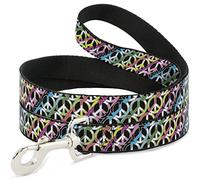 Buckle-Down Pet Leash, 4 'x 1,5", Peace Black/Multi Stripes