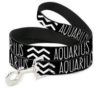 Buckle-Down Pet Leash, 4' x 1.5", Zodiac Aquarius/Symbol Negro/Blanco