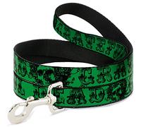 Buckle-Down Pet Leash, 4' x 1", Grateful Dead Text con Calavera y Rosas Verde