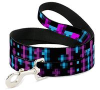 Buckle-Down Pixilated Checker Black/Fucsia/Turquoise Pet Leash, 6" x 1/2"